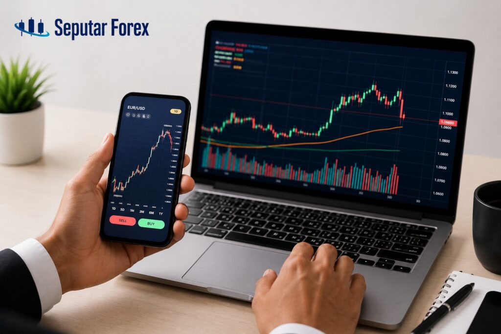 cara-kerja-trader-forex-laptop-smartphone